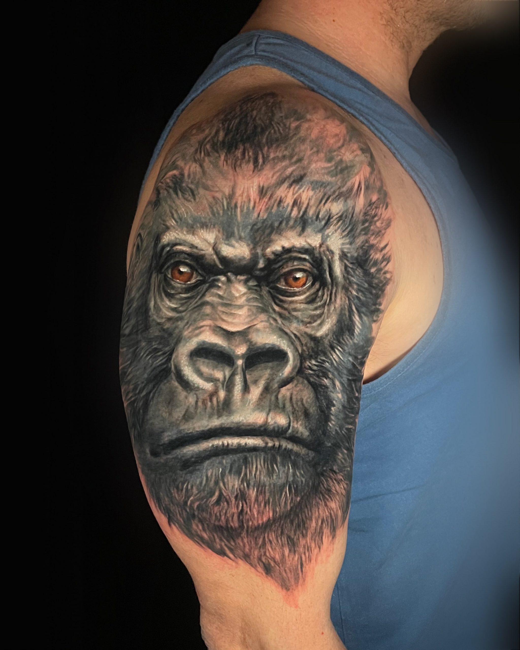 tatuaje realismo brazo gorila