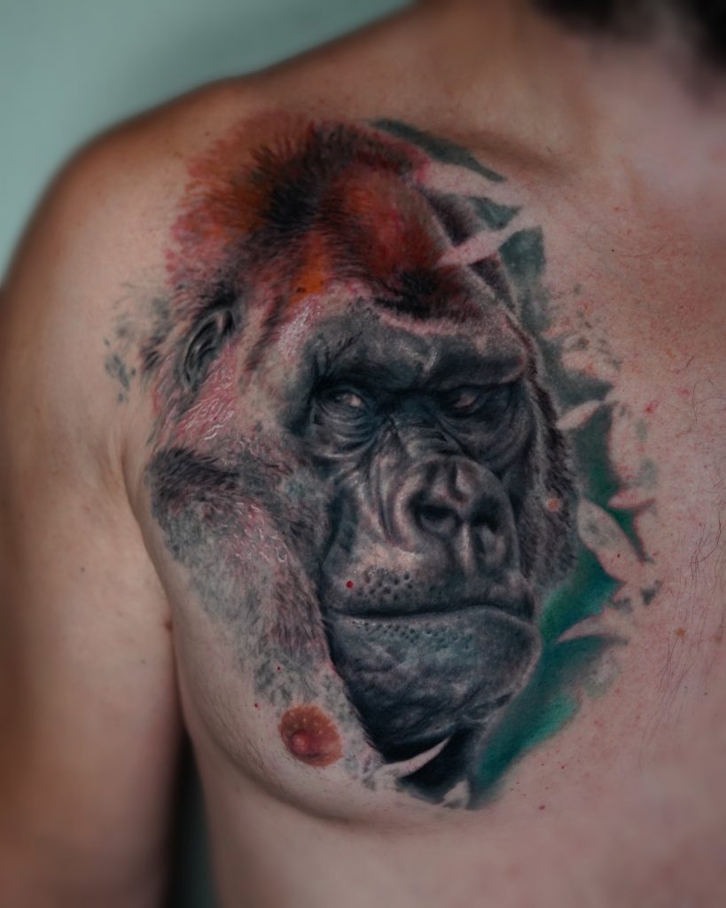 tatuaje realismo pecho gorila